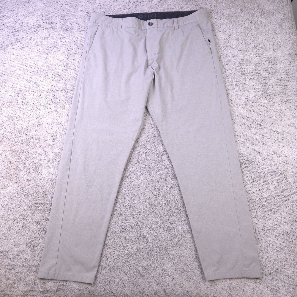 Vuori Aim Pants Mens 36x28 Tapered Leg Stretch Beige Khaki Zip Pocket GUC